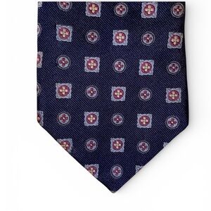 Vintage Brooks Brothers Makers Pure Silk Necktie Navy Blue Violet Medallions USA